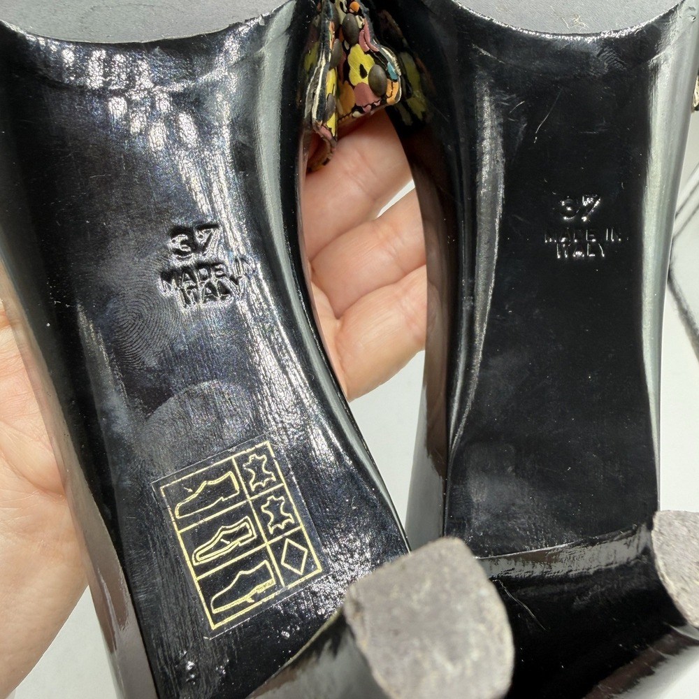 MARC JACOBS Floral Leather Open Toe Wood Heel Mule Sandals Pumps Size 37/ US 7 - Picture 9 of 10